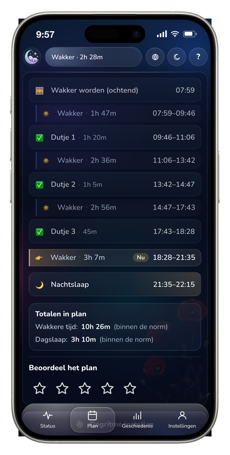 Het dagplan en de volgende bedtijd